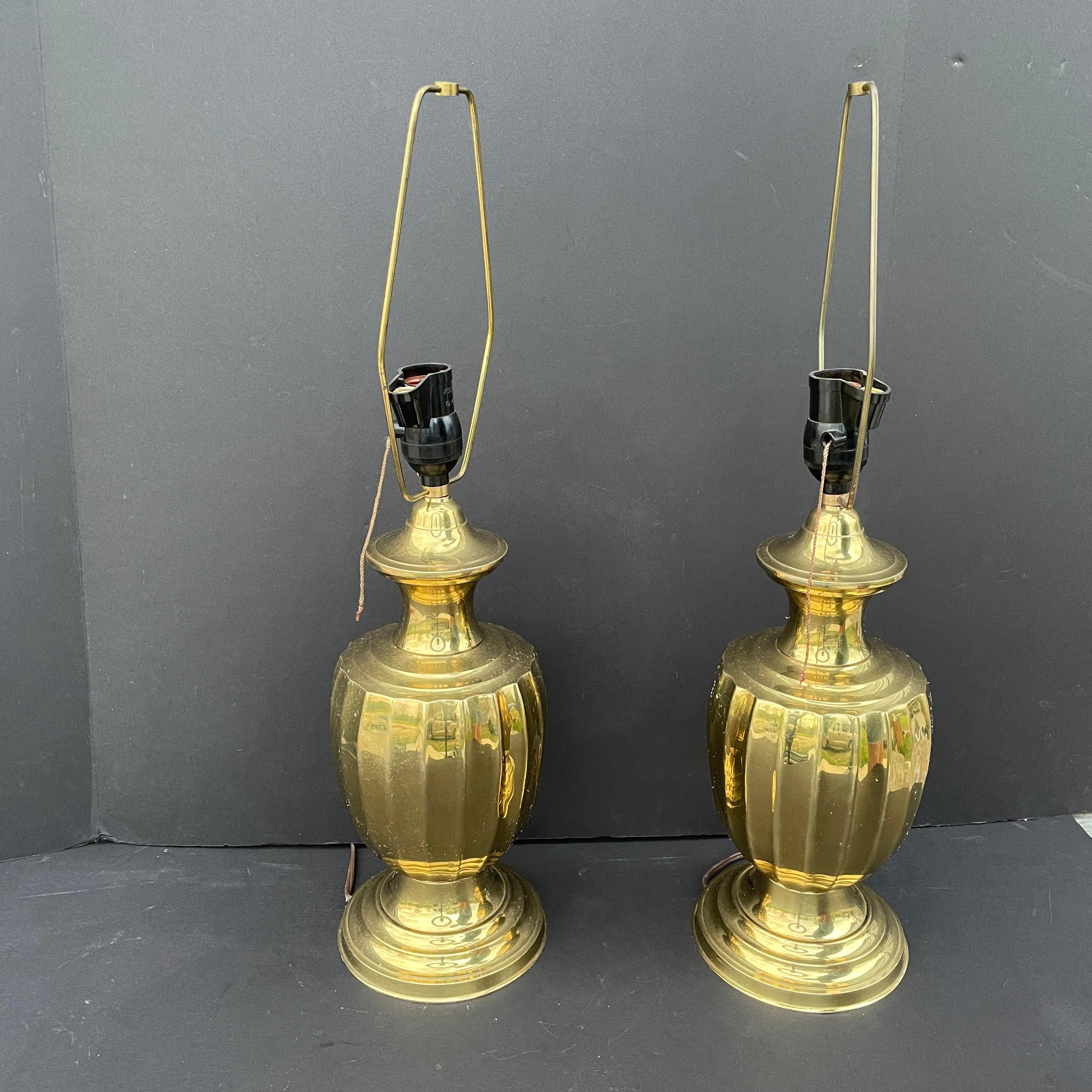 Art Deco Pair of Brass Lamps in the Style of Frederick Cooper For Sale