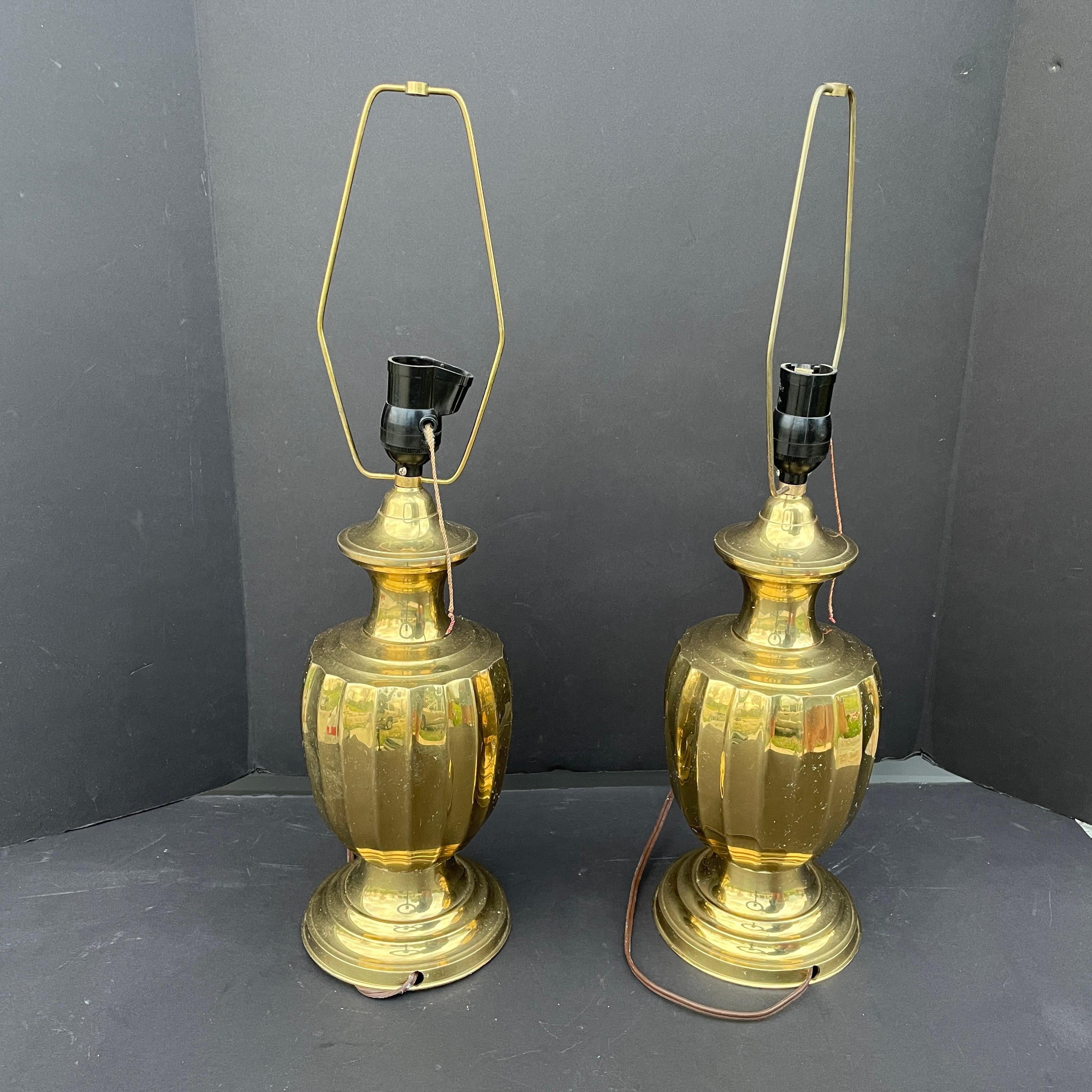 American Pair of Brass Lamps in the Style of Frederick Cooper For Sale