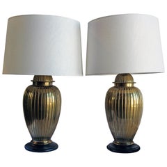 Pair of Brass Lamps on Wood Bases