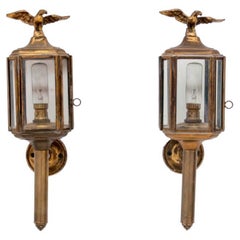 Pair of Brass Lamps with Eagles, Germany, circa 1940s