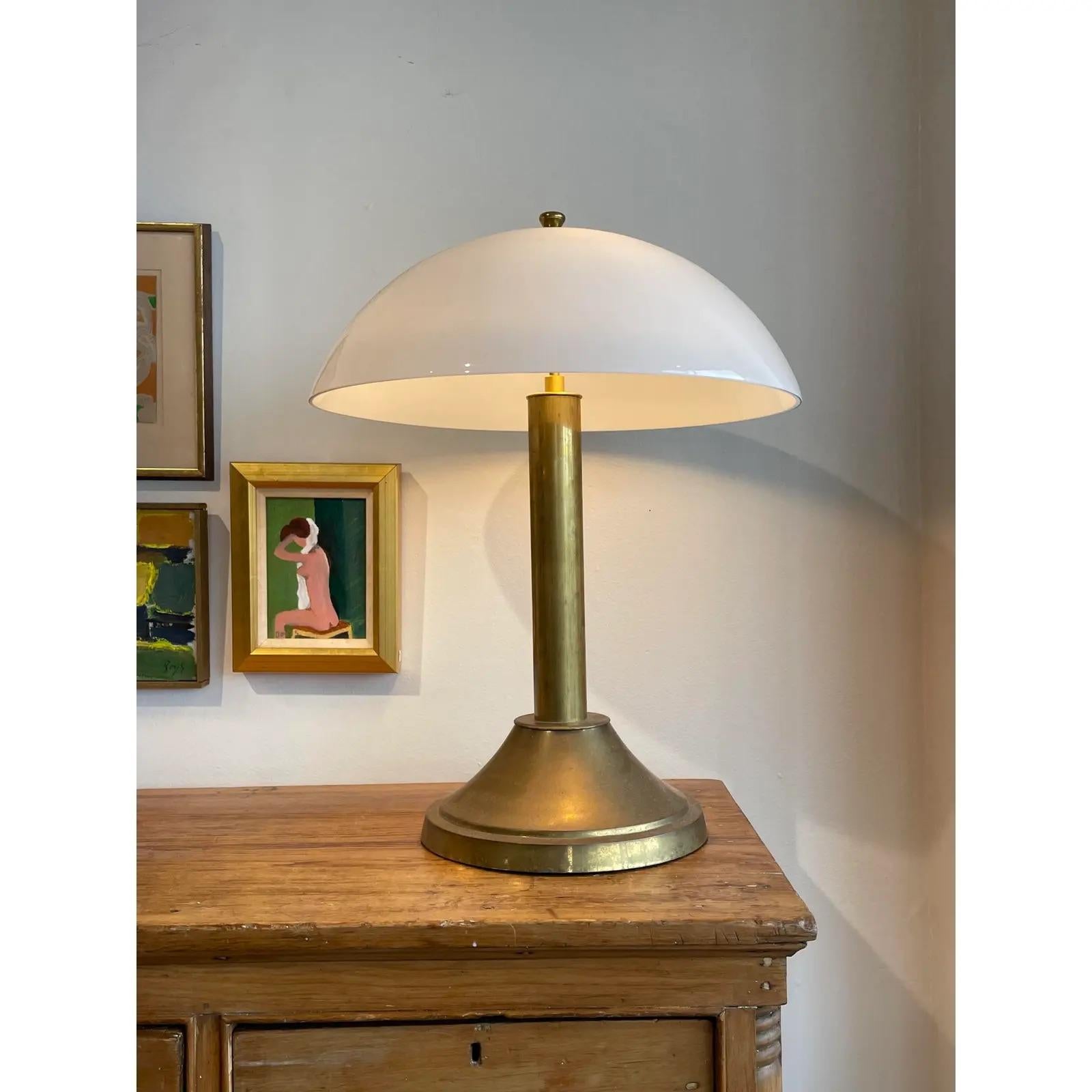 Art Deco Pair of Brass Lamps With Glass Shades For Sale