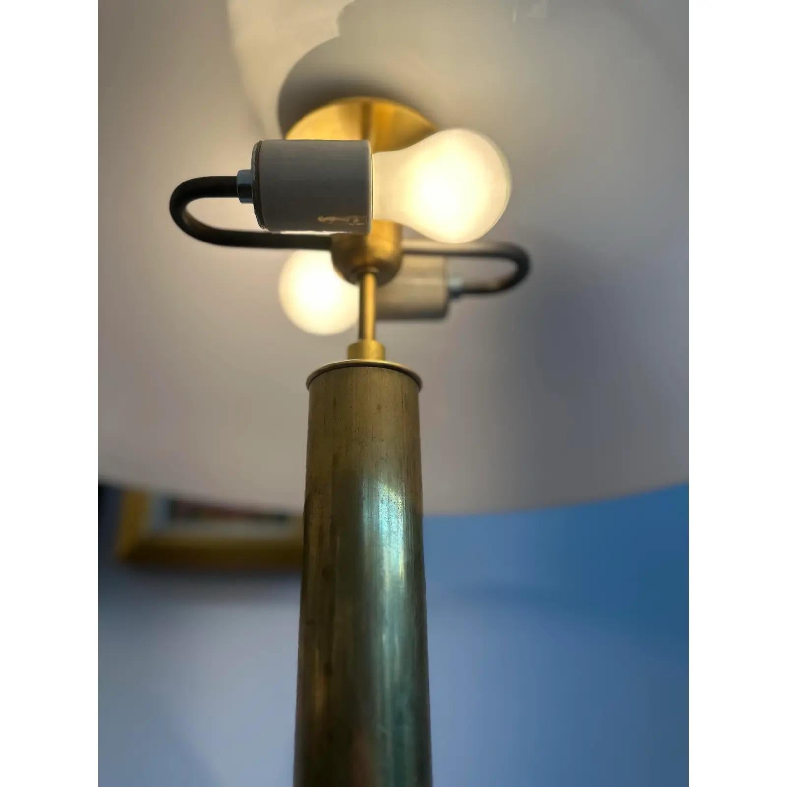 Pair of Brass Lamps With Glass Shades In Good Condition For Sale In Hudson, NY