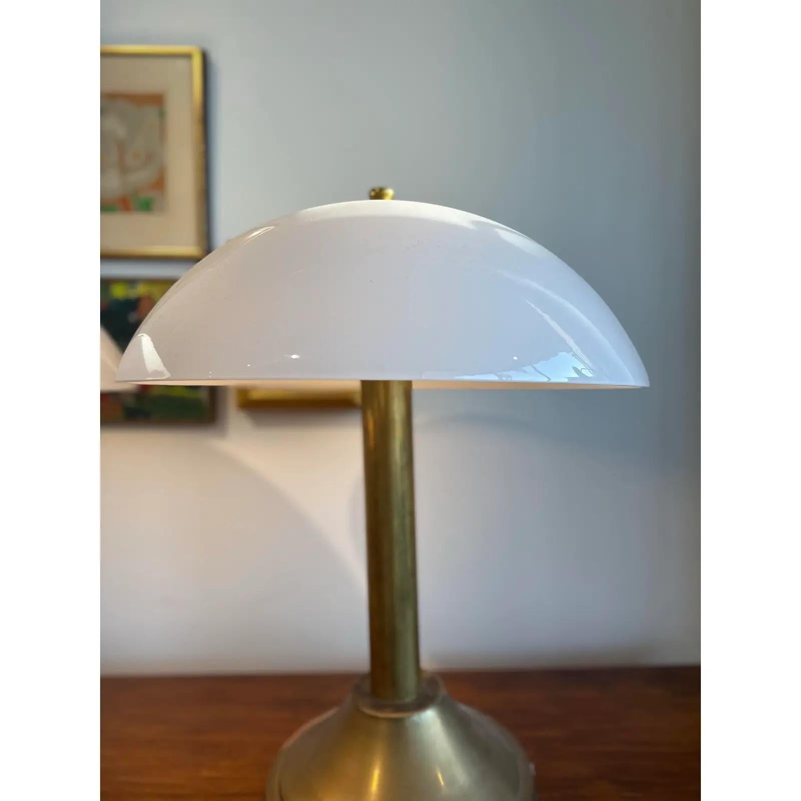 Contemporary Pair of Brass Lamps With Glass Shades For Sale