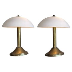 Paar Messinglampen mit Glasschirmen