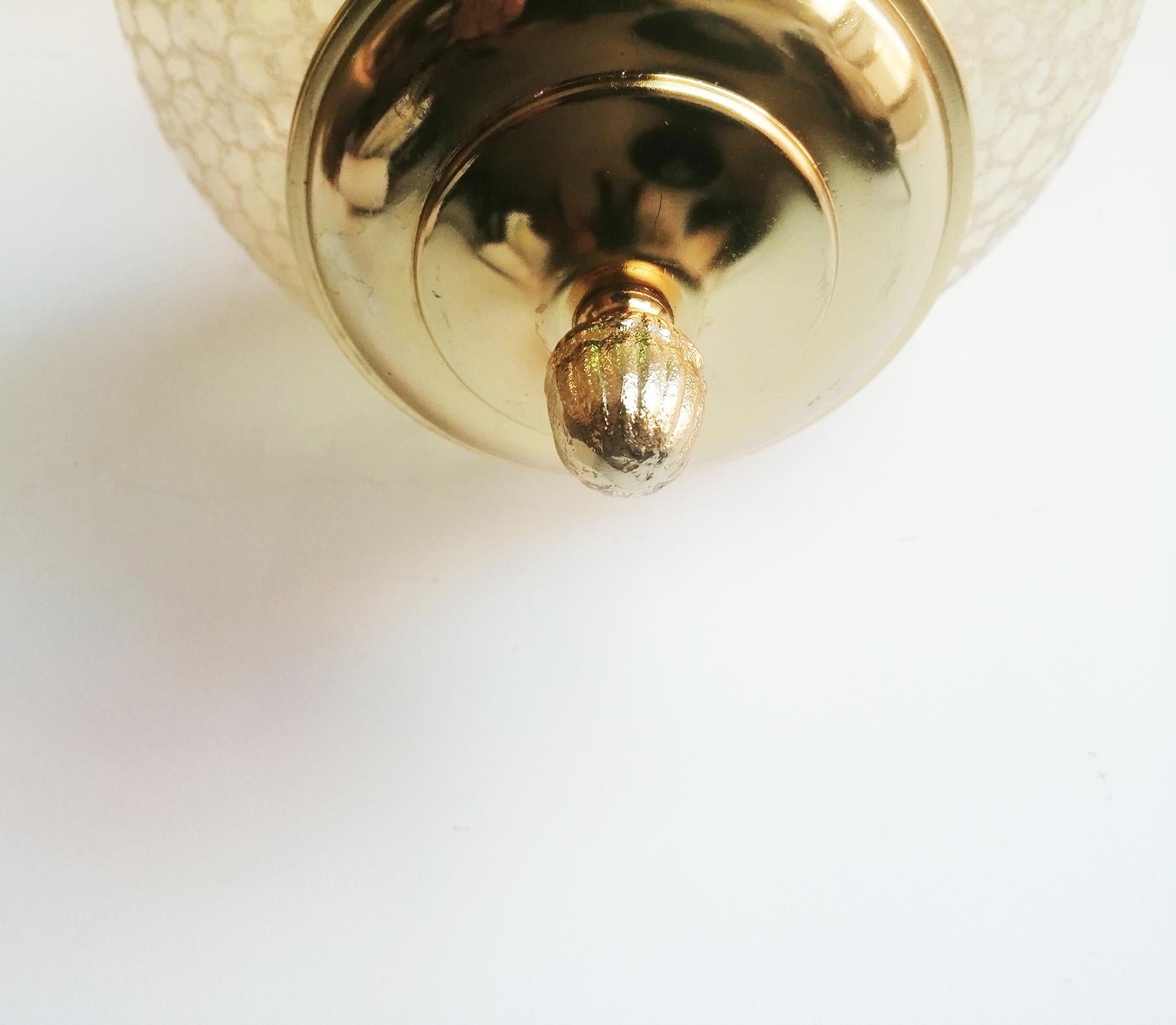 Pendants Lamps Lanterns Crystal Globe, Pair Brass Gold Spain Mid 20th Century 9