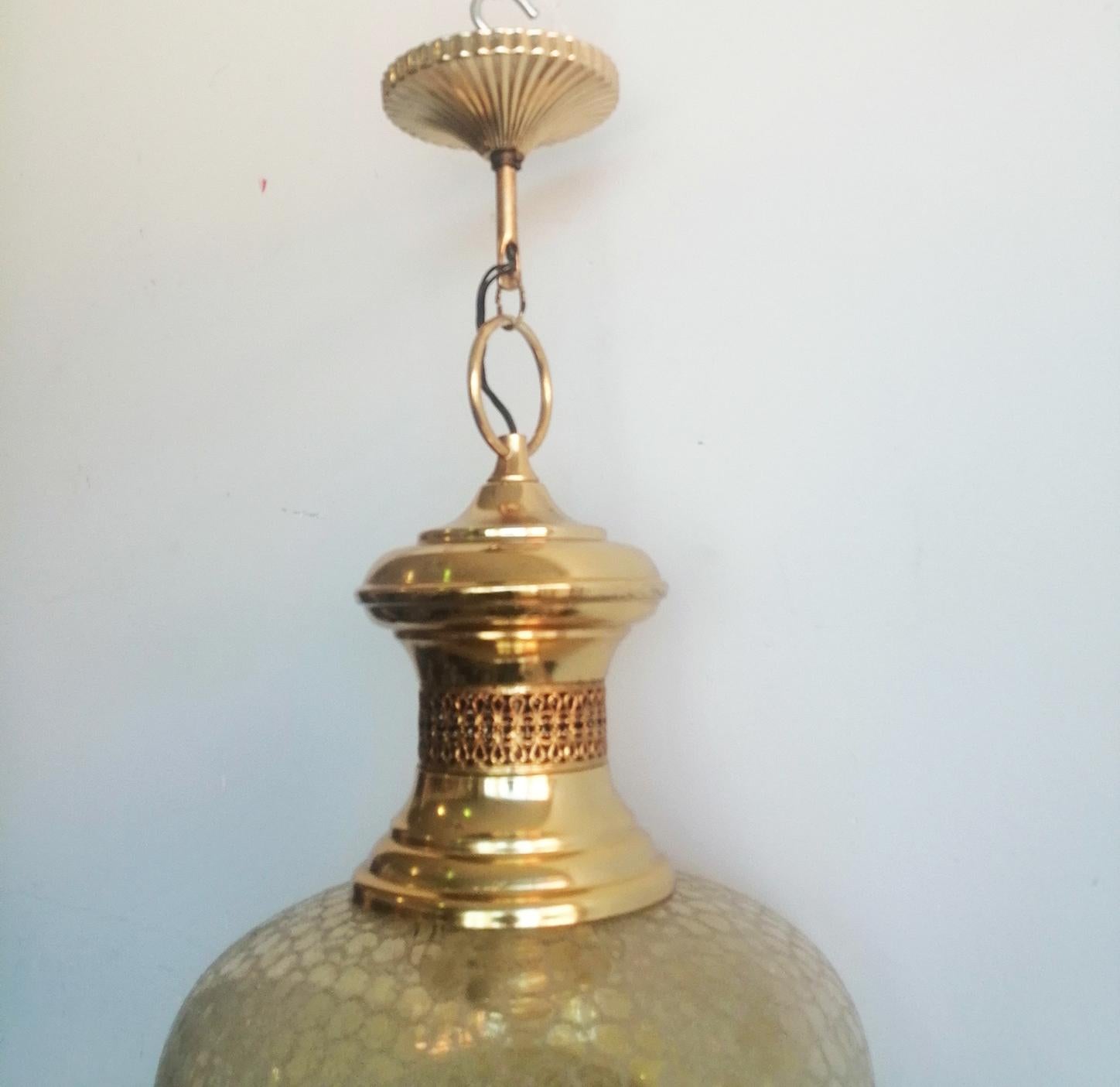 Pendants Lamps Lanterns Crystal Globe, Pair Brass Gold Spain Mid 20th Century 11