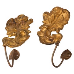 Antique Pair of Brass Large Tie-Backs with Roses