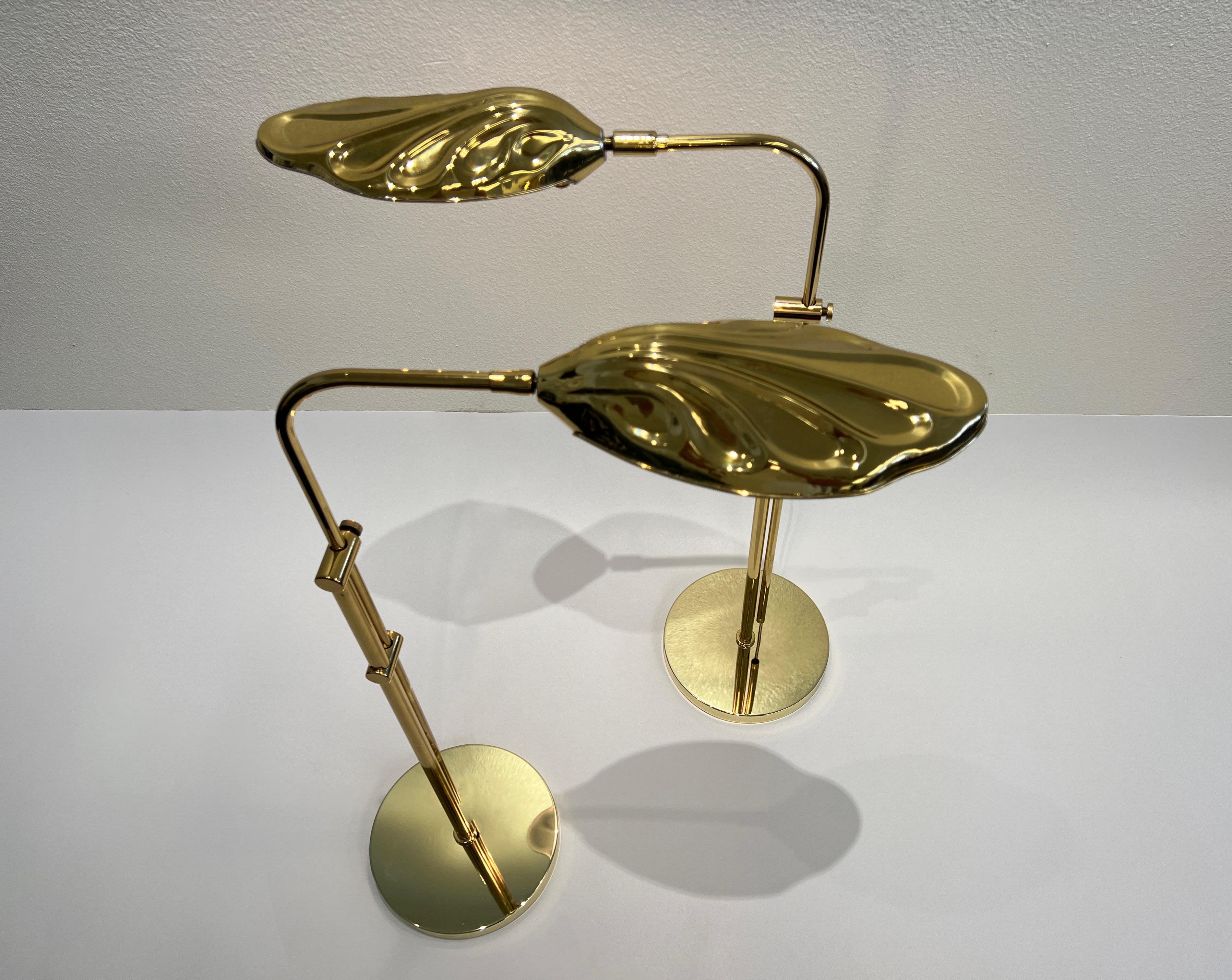 American Pair of Brass Leaf Adjustable Floor Lamps by Chapman