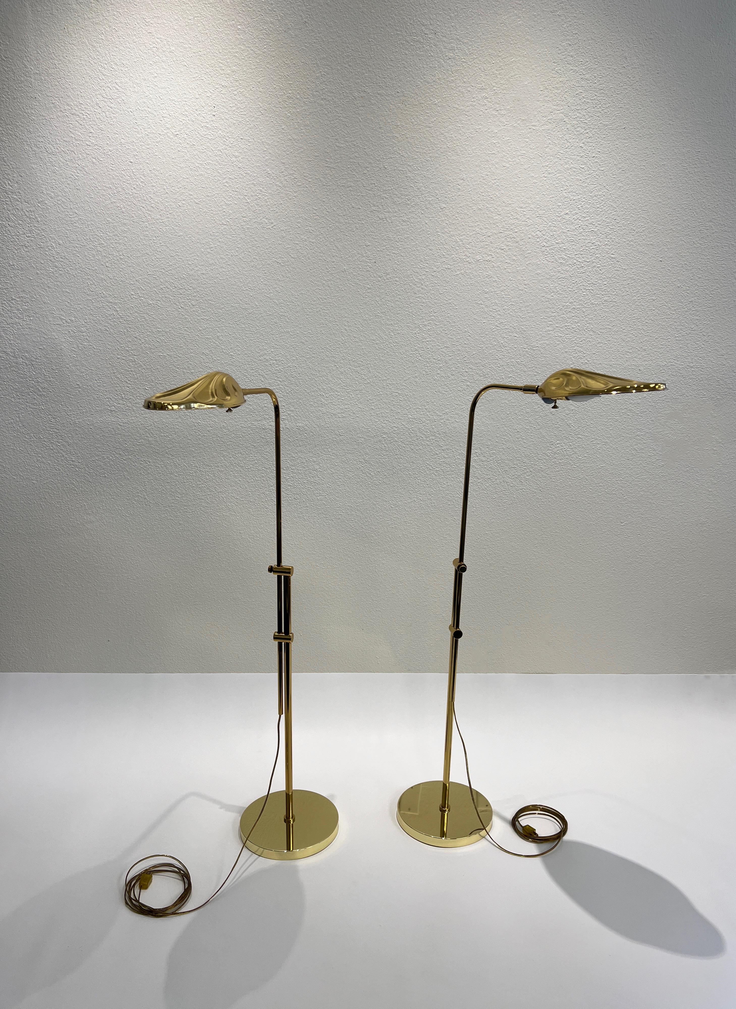 Pair of Brass Leaf Adjustable Floor Lamps by Chapman 1