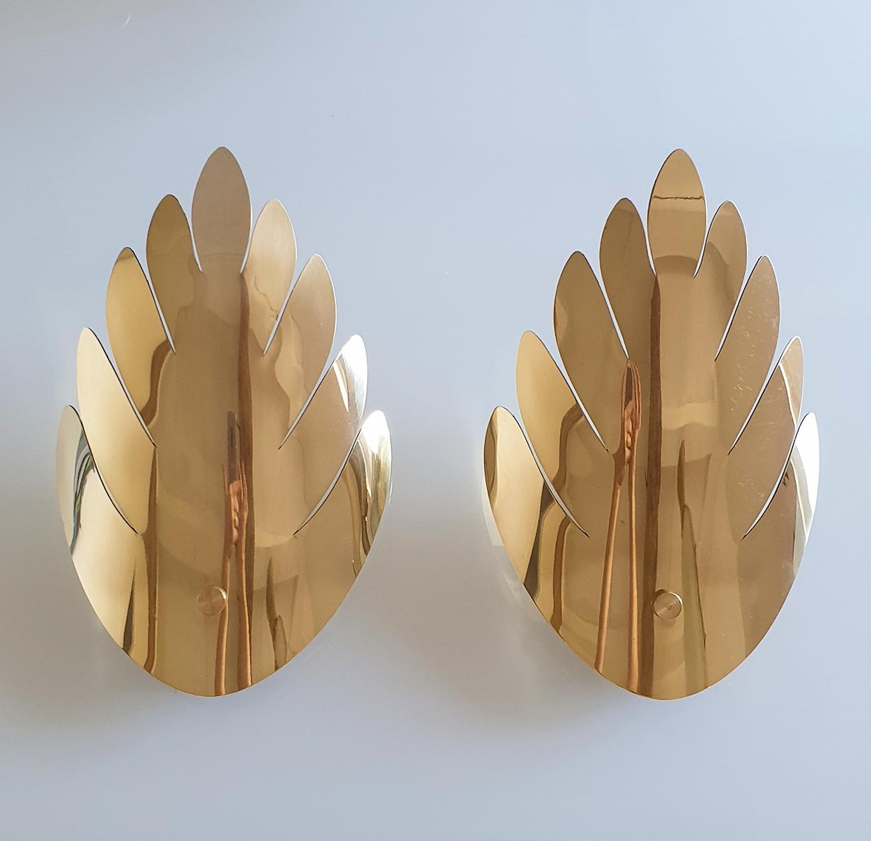 Mid-Century Modern Mid Century Brass Leaf Sconces Maison Jansen Style - a pair