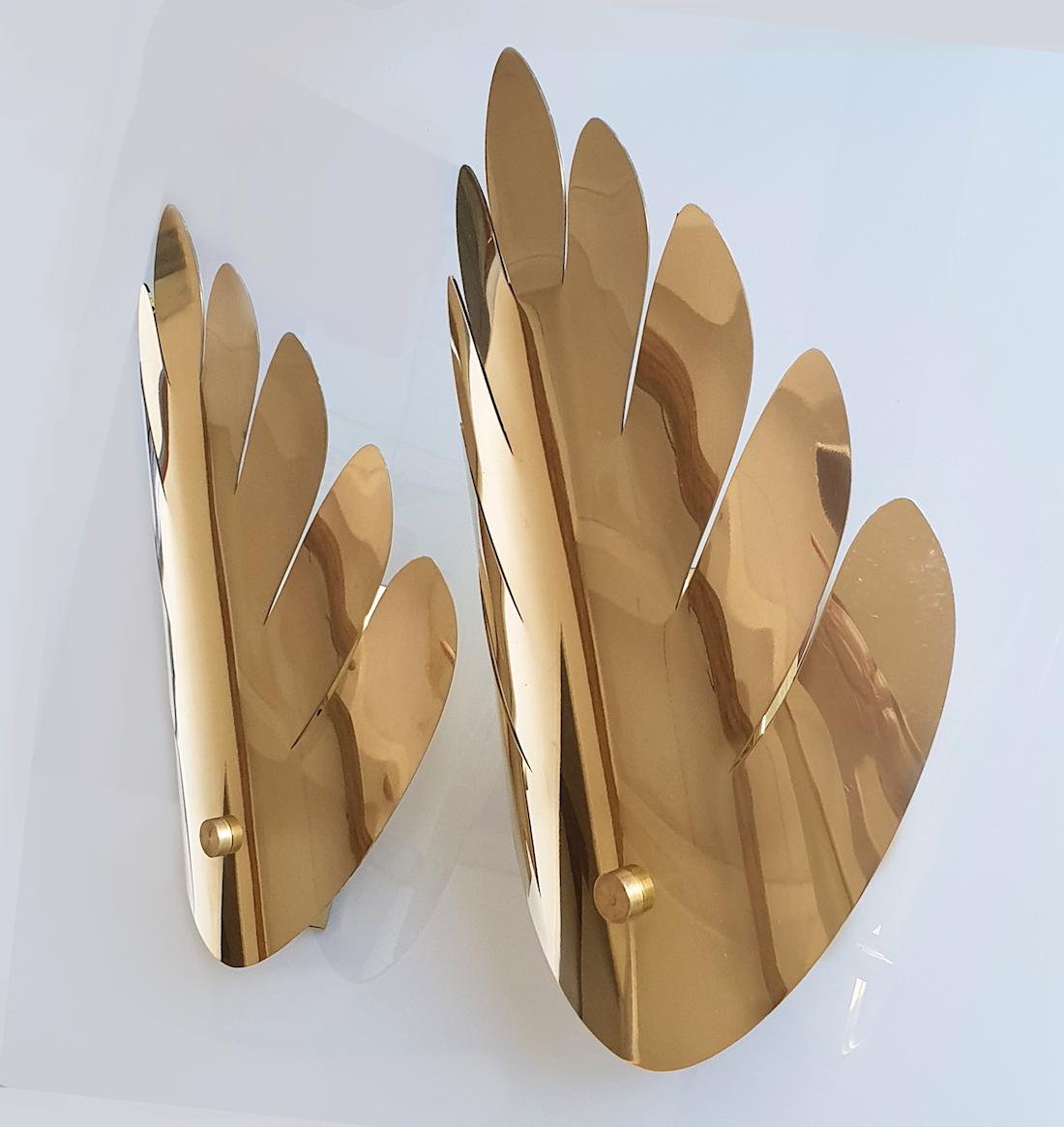 French Mid Century Brass Leaf Sconces Maison Jansen Style - a pair