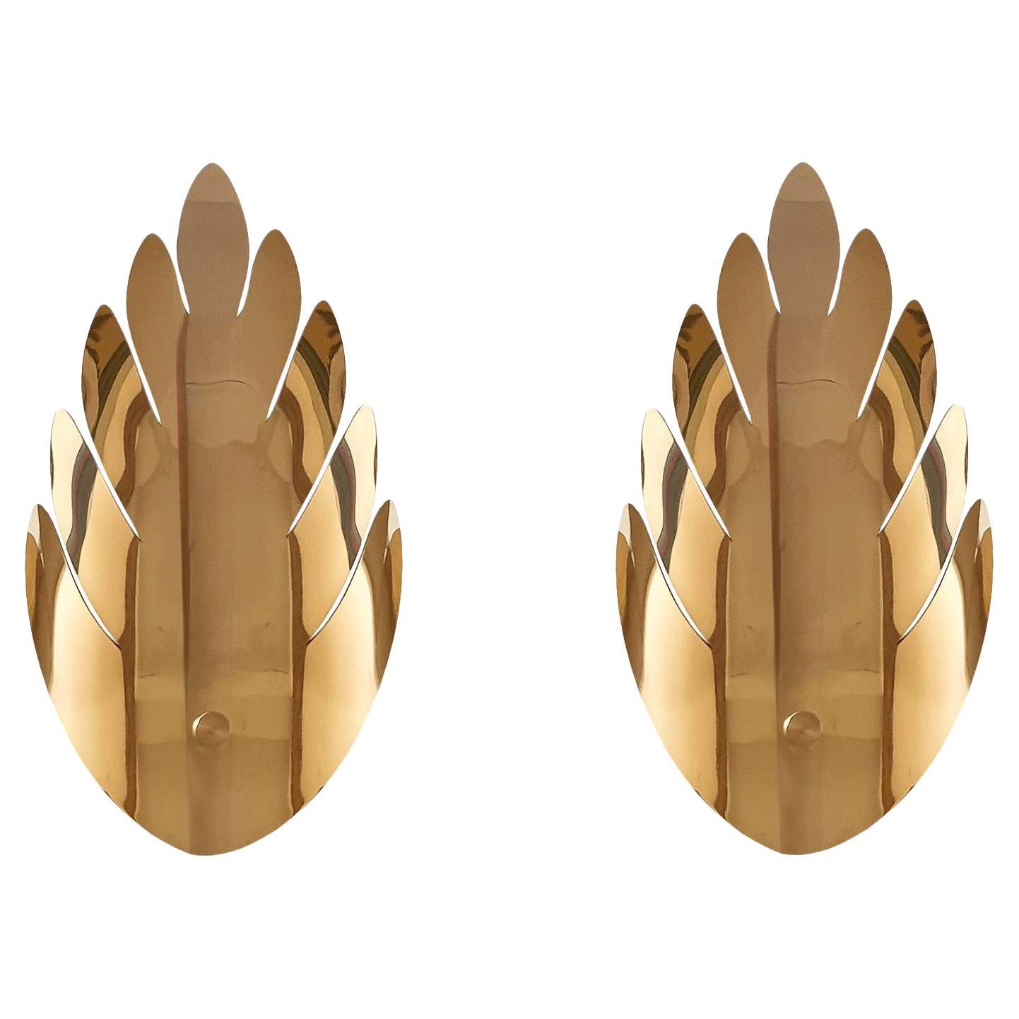 Mid Century Brass Leaf Sconces Maison Jansen Style - a pair