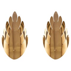 Mid Century Brass Leaf Sconces Maison Jansen Style - set of four