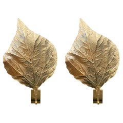 Used Pair of Brass Leaf Wall Lights by Tommaso Barbi