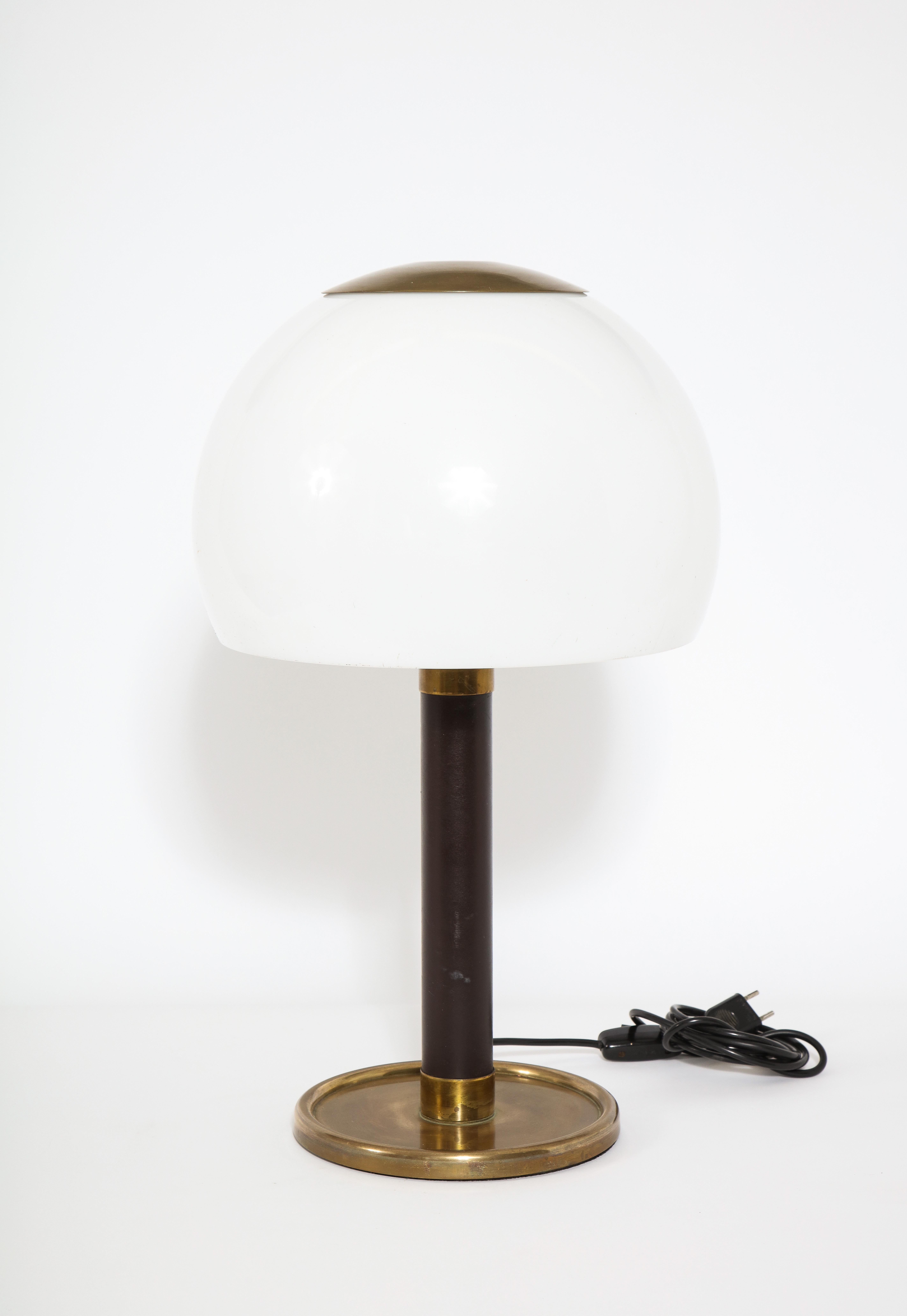 Pair of Brass & Leather Table Lamps by Metalarte, Spain, 1960's 5