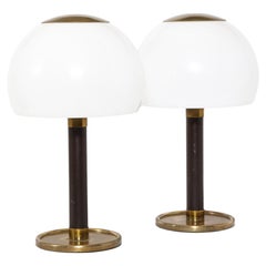 Pair of Brass & Leather Table Lamps by Metalarte, Spain, 1960's