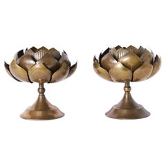 Vintage Pair of Brass Lotus Candlesticks by Feldman