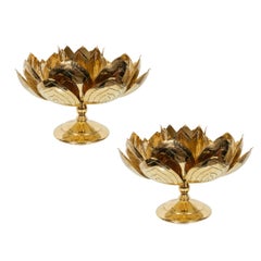 Pair of Brass Lotus Candlesticks