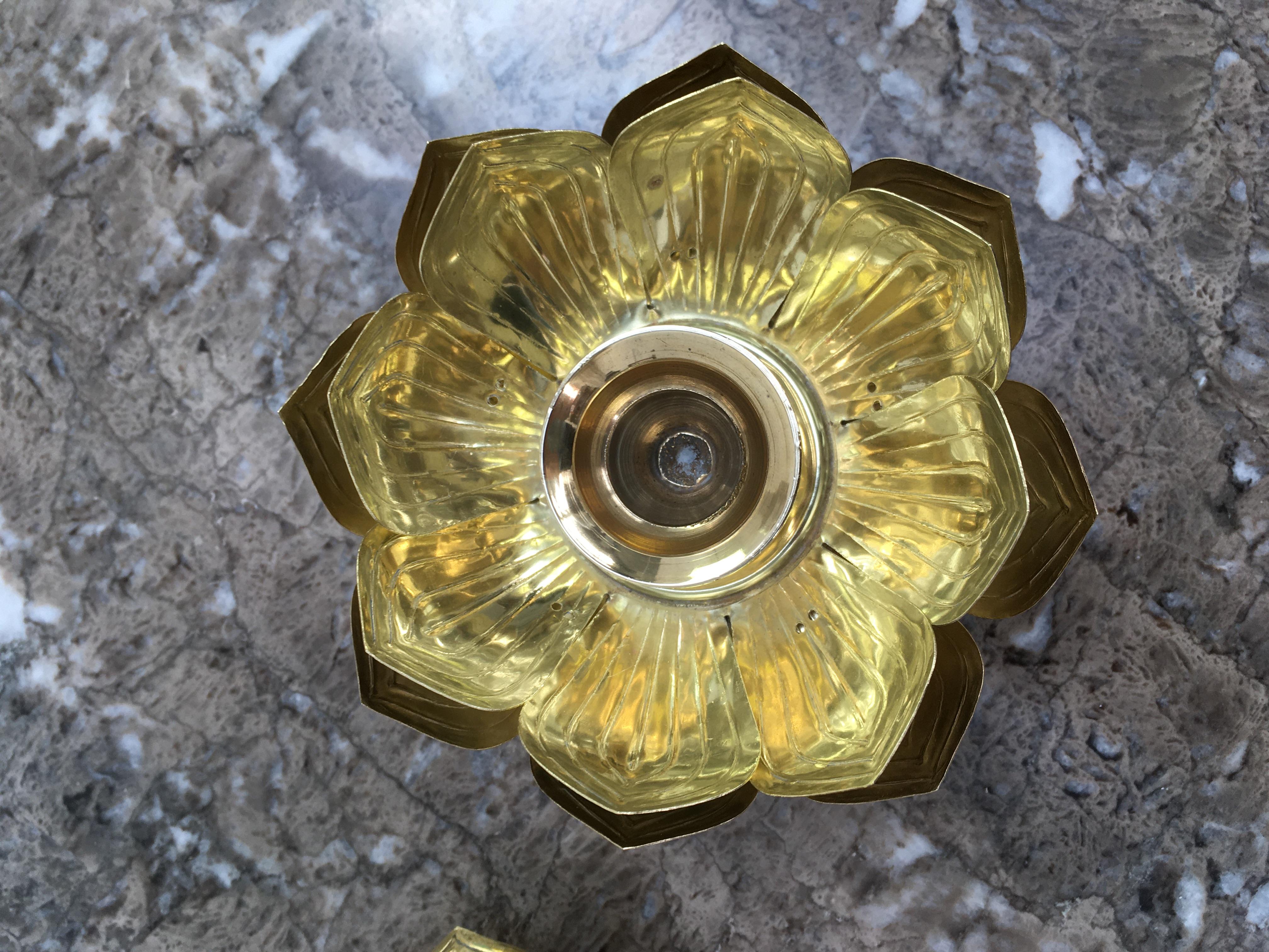 Pair of Brass Lotus Flower Candleholders by Feldman, 1960s 5