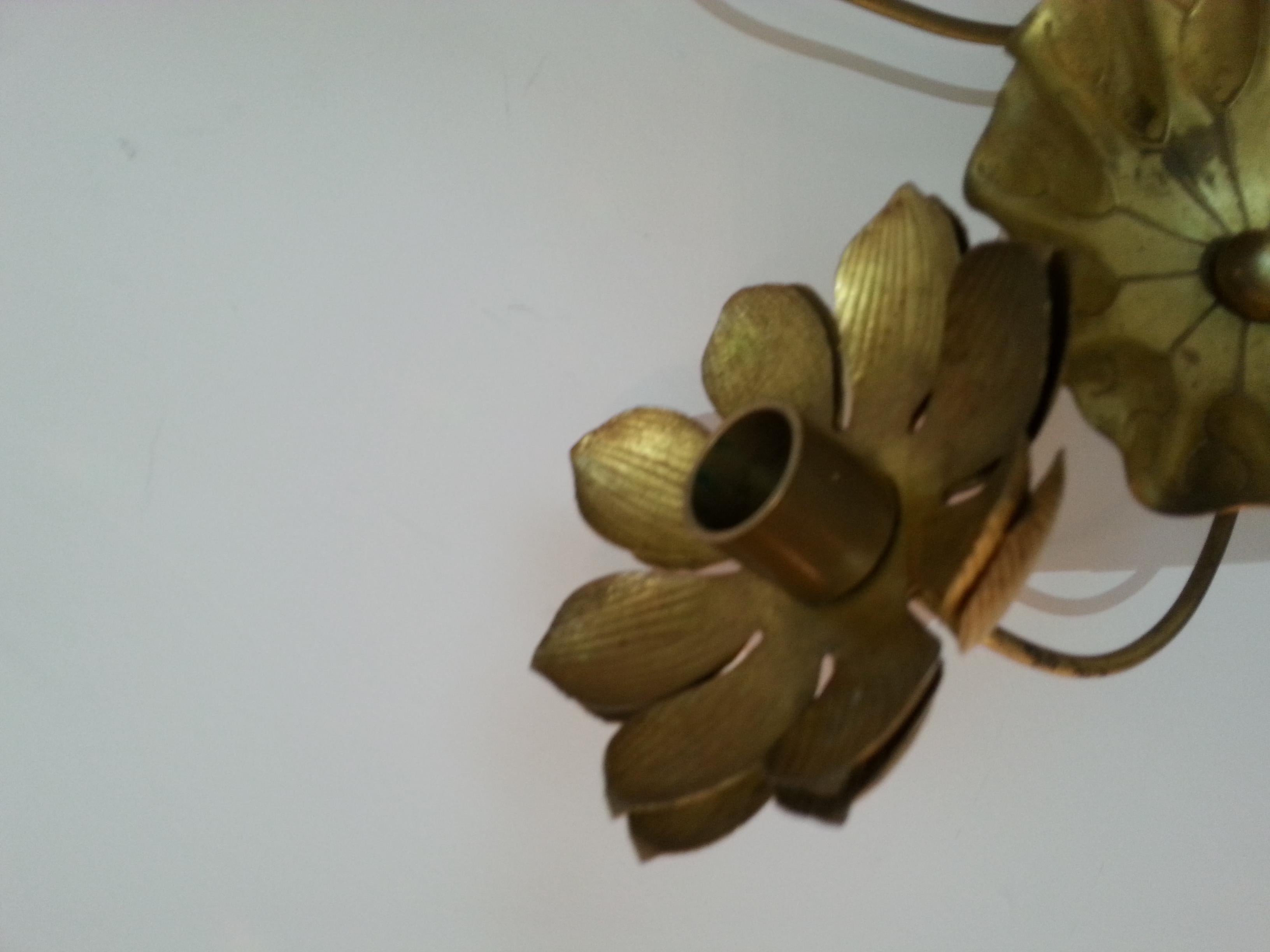 Pair of Brass Lotus Flower Wall Sconces 1
