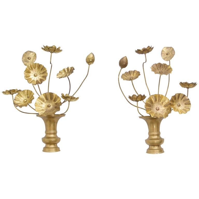 Pair of Brass Lotus Flower Wall Sconces at 1stDibs