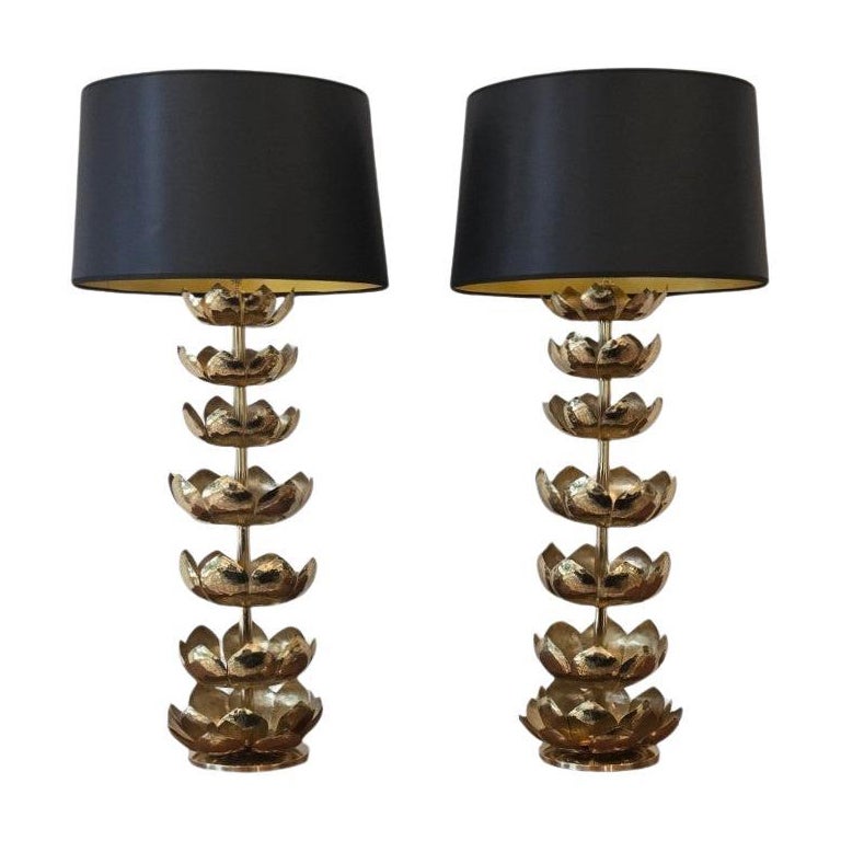 Pair of Brass Lotus Lamps by Feldman Lighting