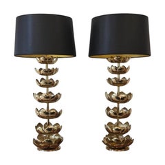 Vintage Pair of Brass Lotus Lamps by Feldman Lighting