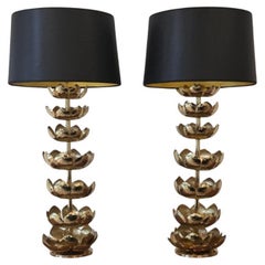 Vintage Pair of Brass Lotus Lamps by Feldman Lighting