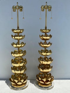 Pair of Brass Lotus Lamps