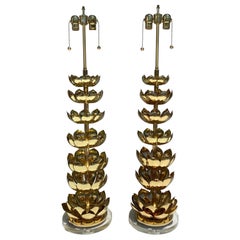 Vintage Pair of Brass Lotus Lamps
