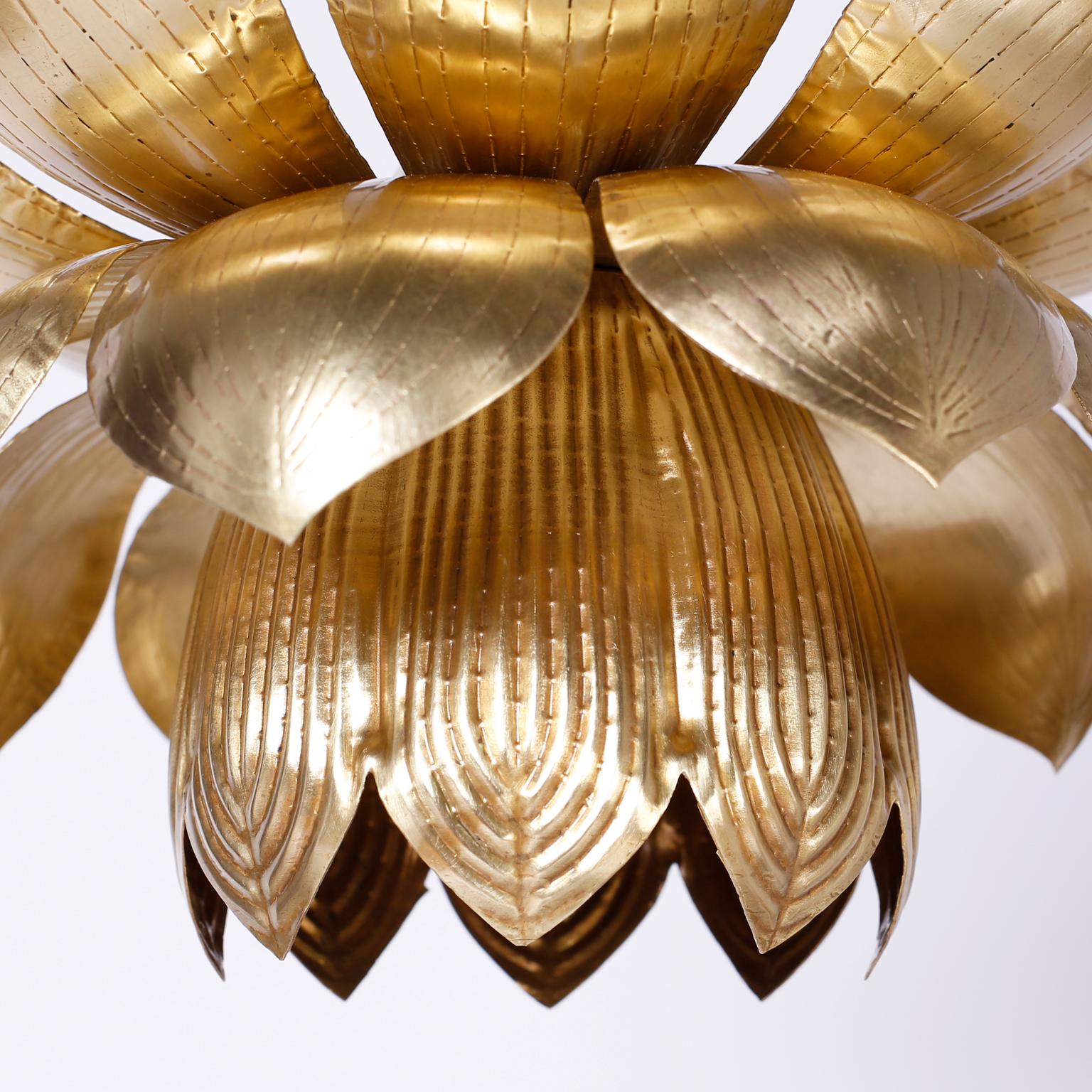 Mid-Century Modern Pair of Brass Lotus Pendants or Light Fixtures, Priced Individually