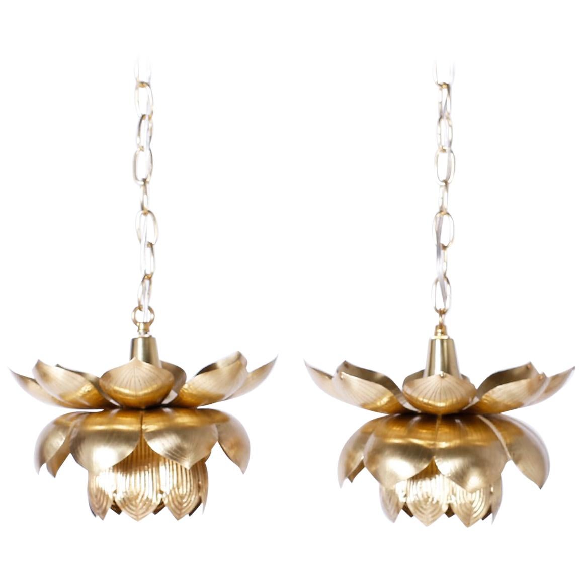 Pair of Brass Lotus Pendants or Light Fixtures, Priced Individually