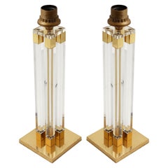 Vintage Pair of Brass Lucite Table Lamps, 1970s