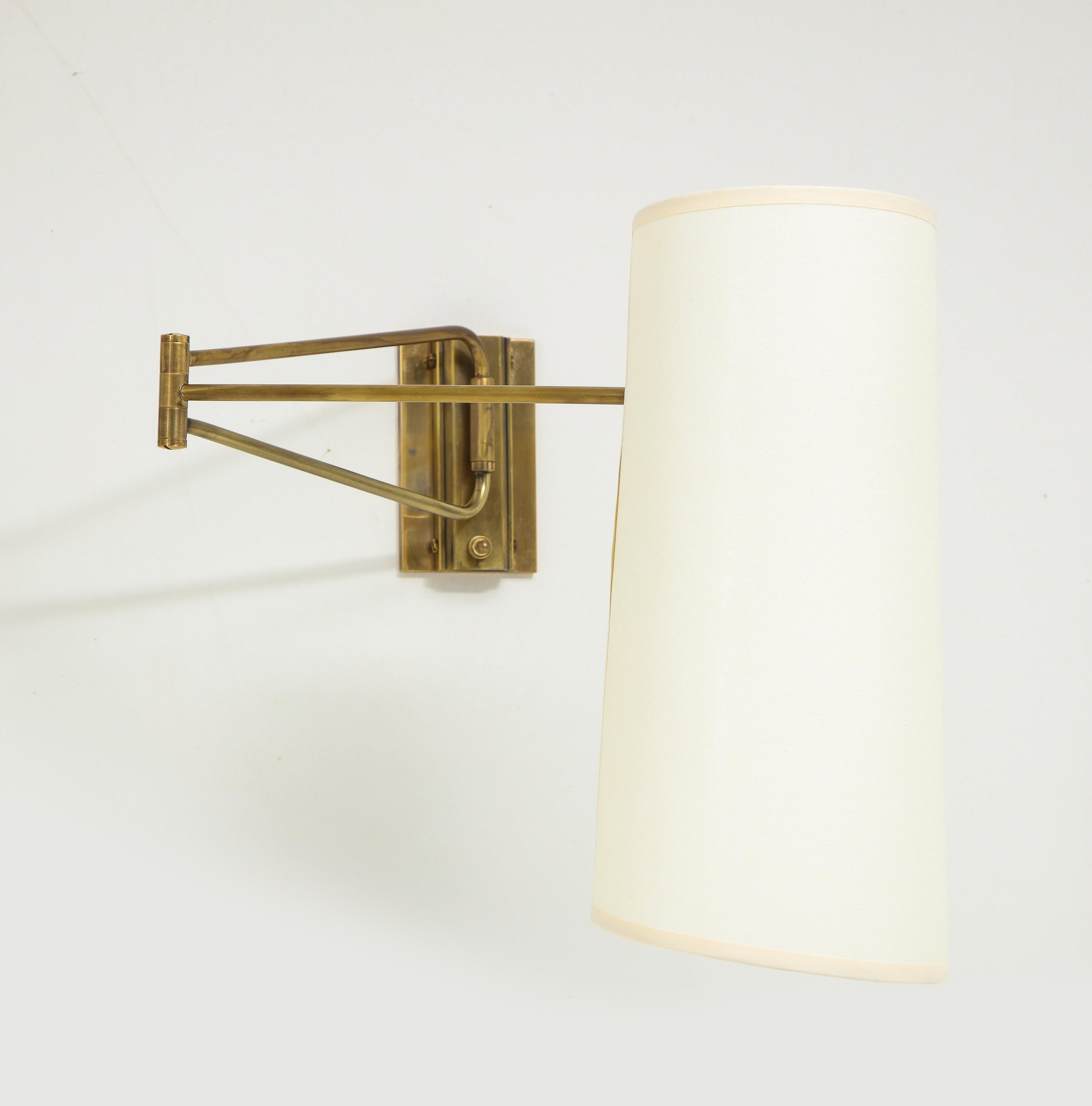 Pair of Brass Lunel Swingarm Sconces with Paper Shades, France 1960's For Sale 5