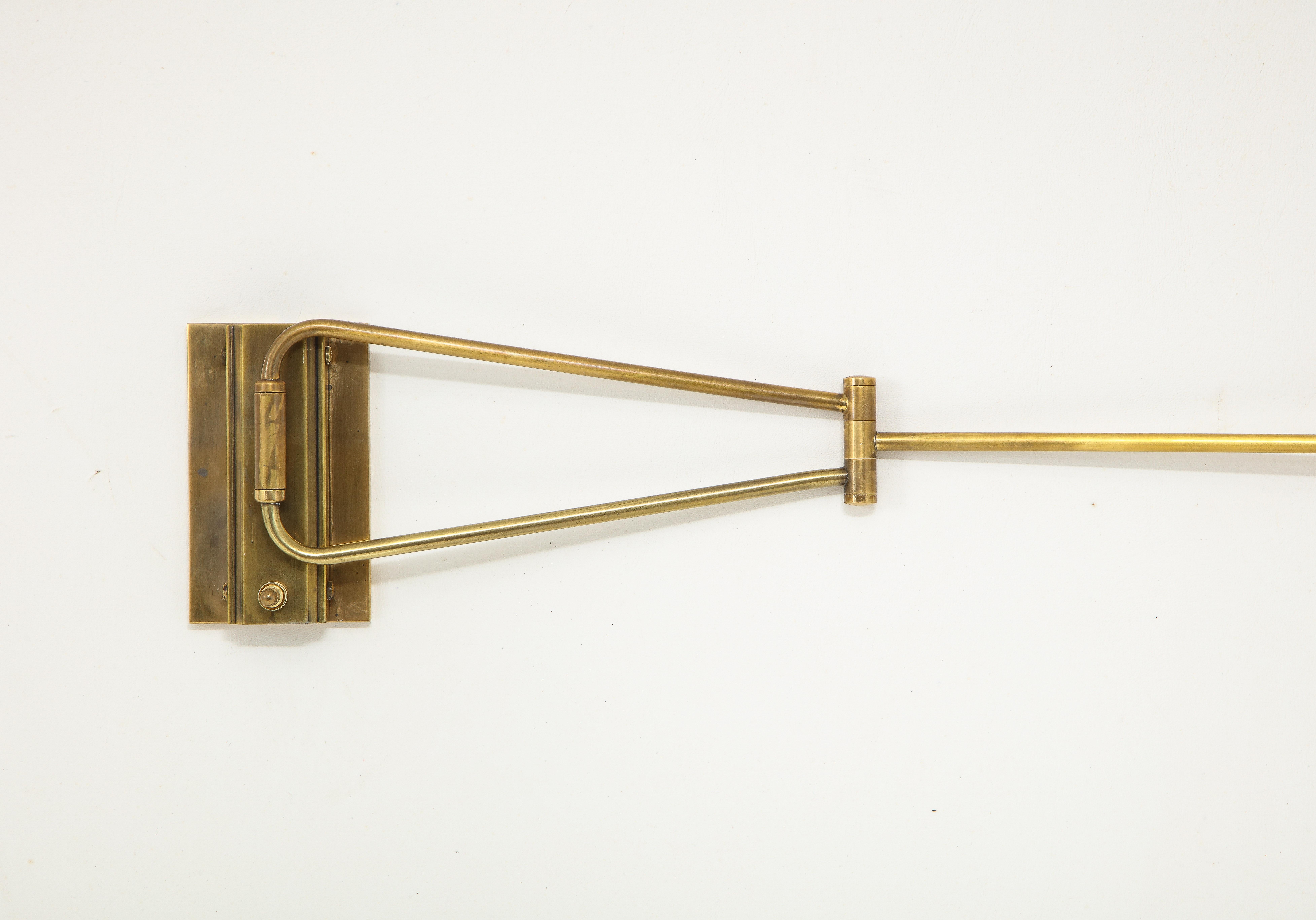 Pair of Brass Lunel Swingarm Sconces with Paper Shades, France 1960's For Sale 7