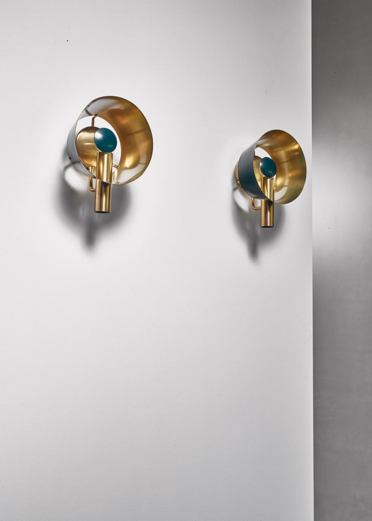 Scandinavian Modern Pair of Brass Lyfa Wall Lamps, Denmark, 1960s