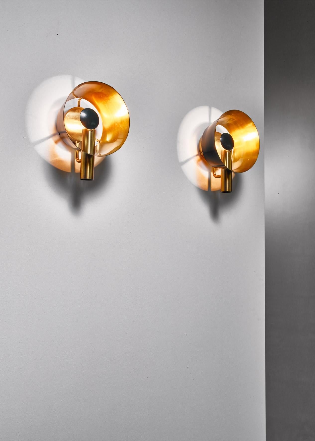 Lacquered Pair of Brass Lyfa Wall Lamps, Denmark, 1960s