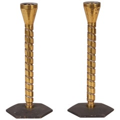 Pair of Brass Machine Age Candlesticks