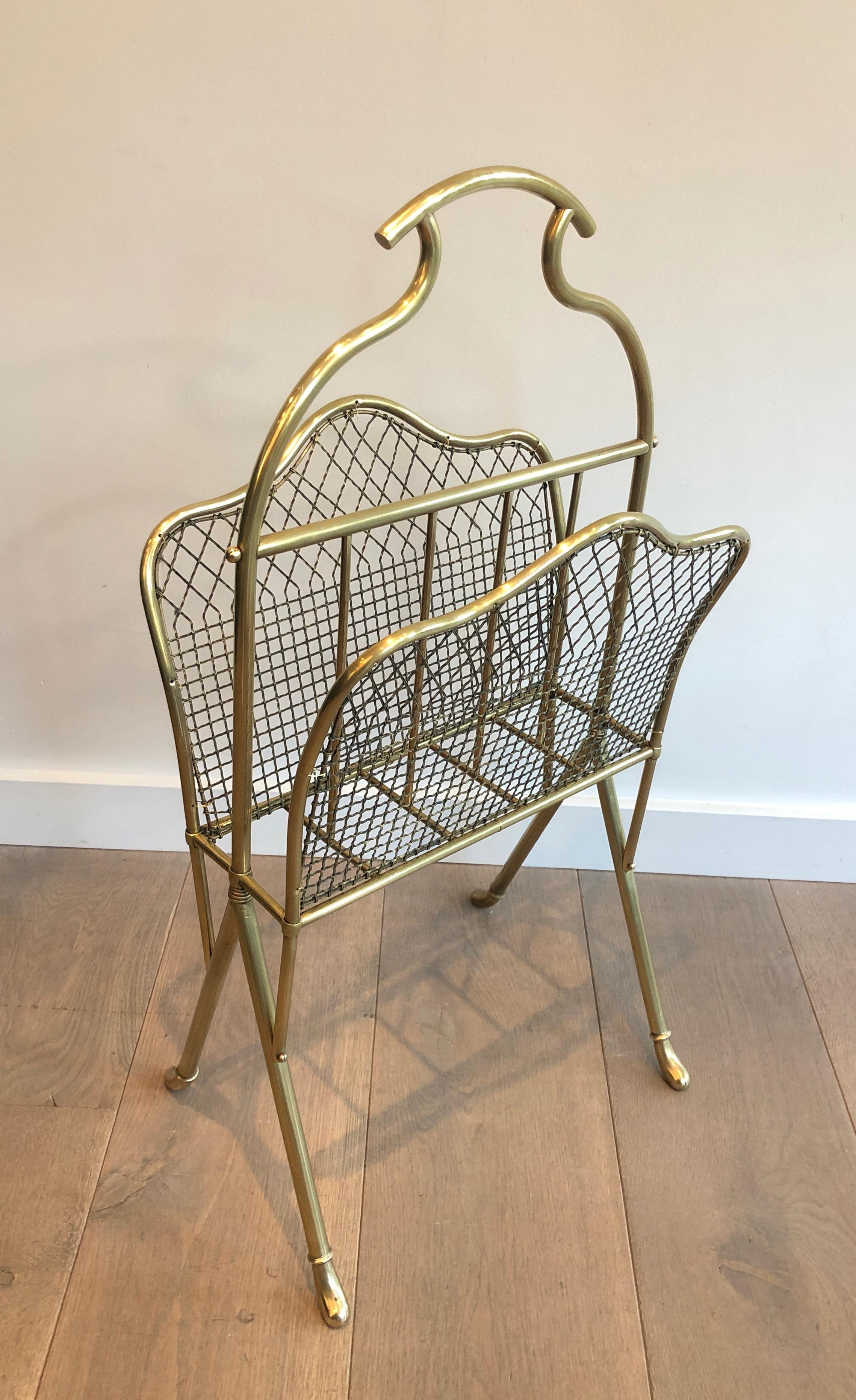 French Pair of Brass Magazine Racks Attributed to Maison Jansen For Sale