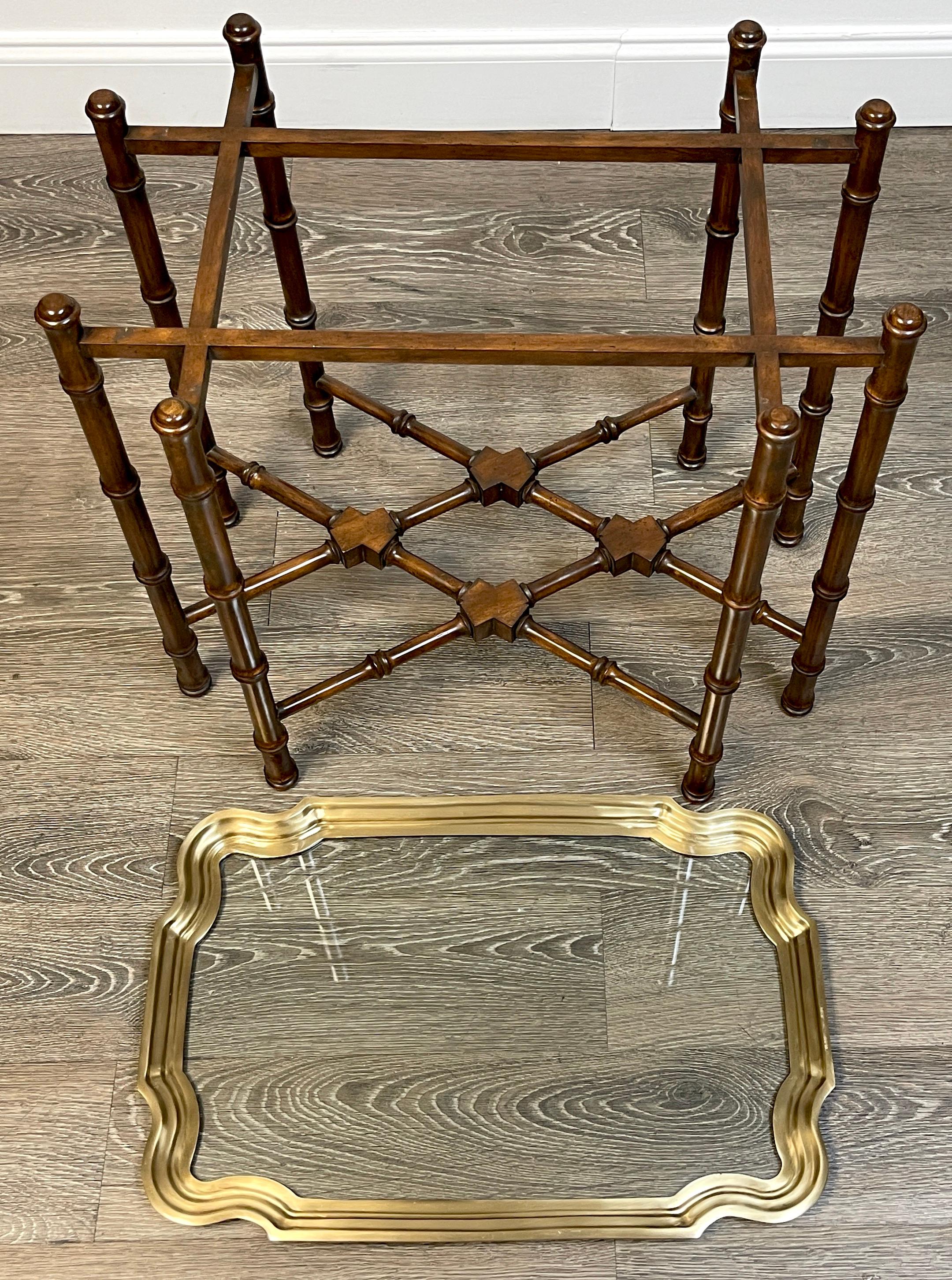 Pair of Brass & Mahogany Campaign Style Coffee Tables or End Tables For Sale 10