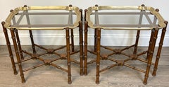 Pair of Brass & Mahogany Campaign Style Coffee Tables or End Tables