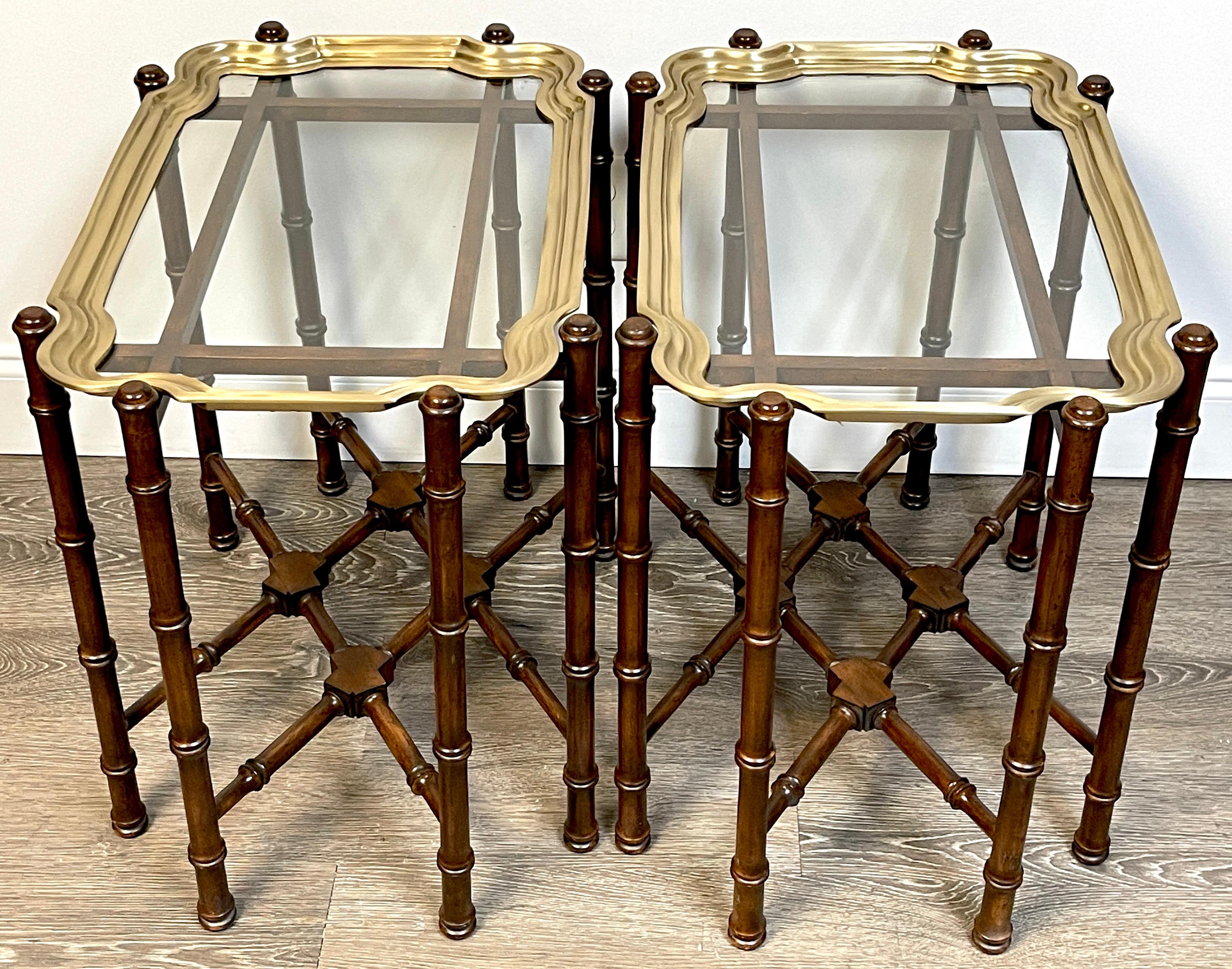 Pair of Brass & Mahogany Campaign Style Coffee Tables or End Tables In Good Condition For Sale In West Palm Beach, FL