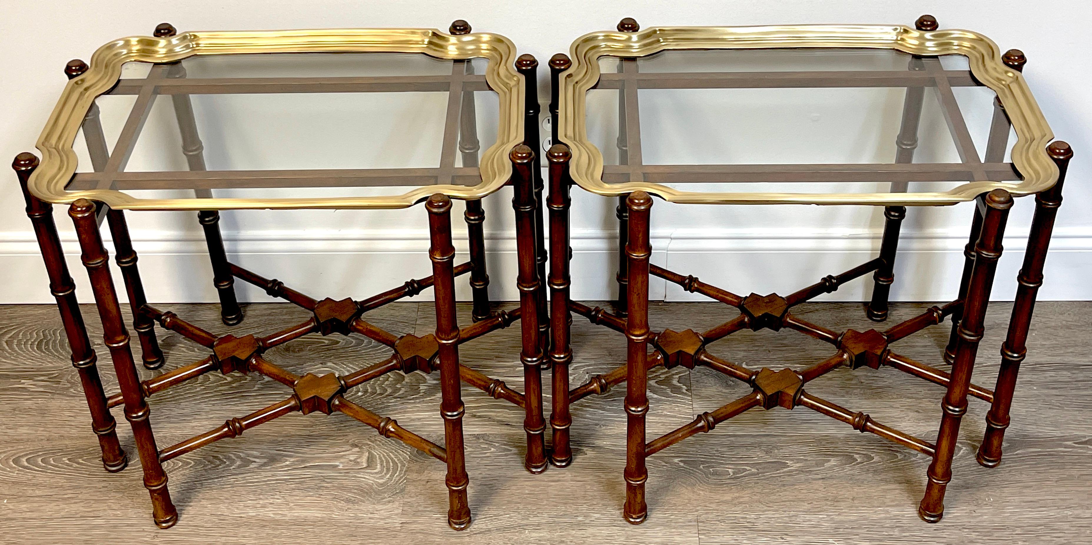 Pair of Brass & Mahogany Campaign Style Coffee Tables or End Tables For Sale 1