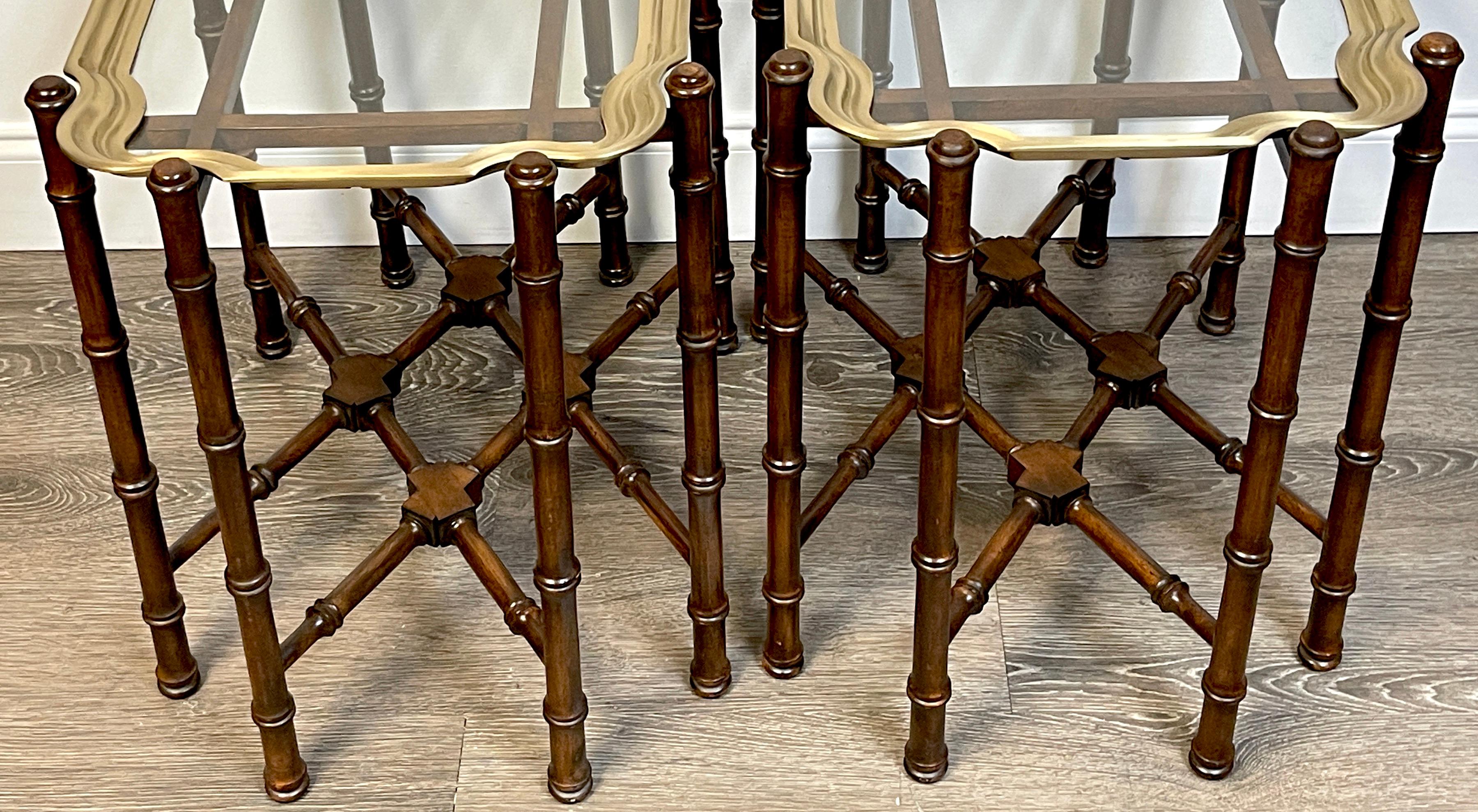 Pair of Brass & Mahogany Campaign Style Coffee Tables or End Tables For Sale 2