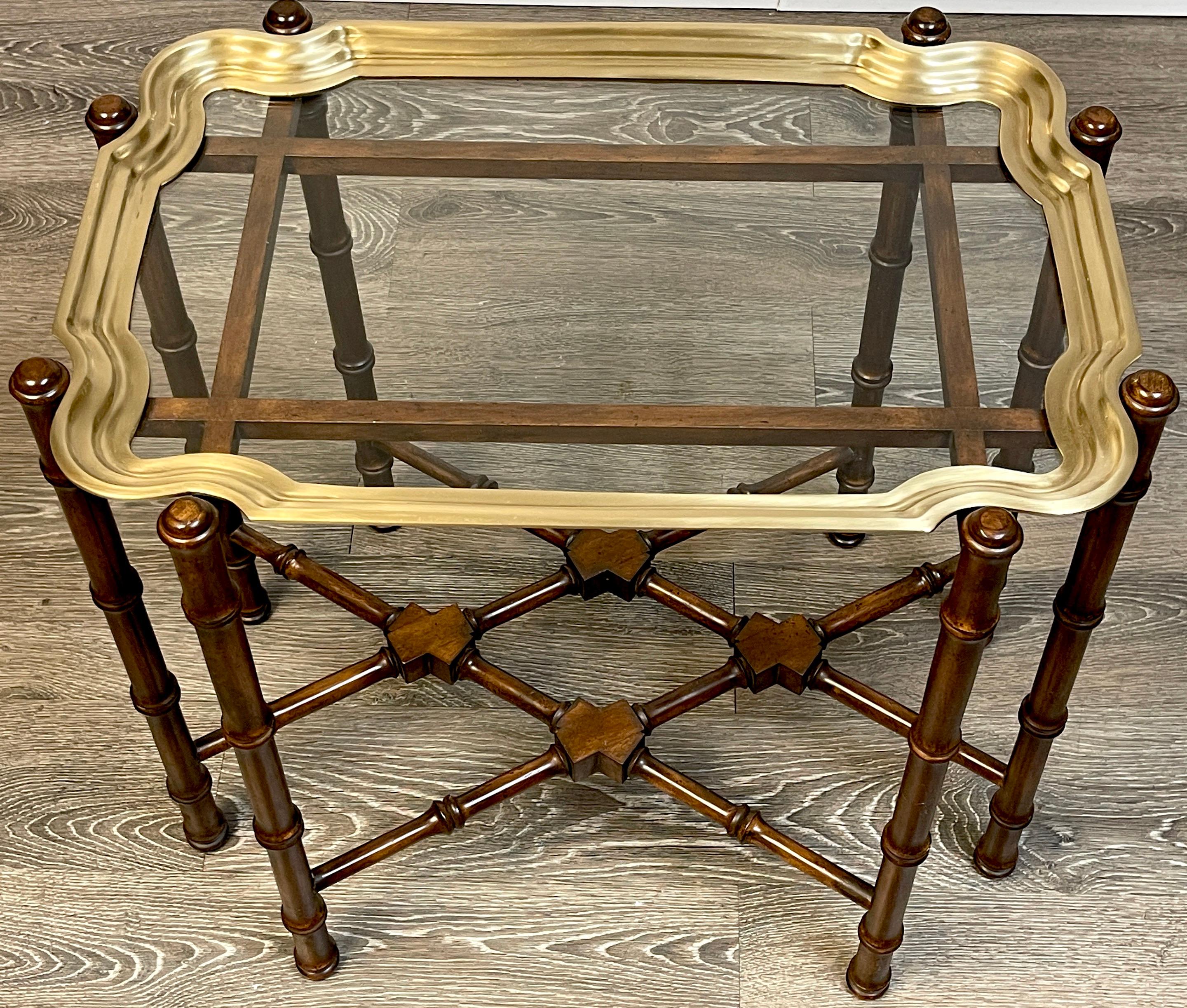 Pair of Brass & Mahogany Campaign Style Coffee Tables or End Tables For Sale 3