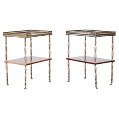 Pair of Brass & Mahogany Two-Tier Étagère Tables, in the Manner of Maison Baguès