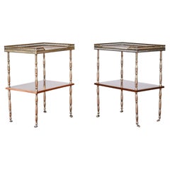 Pair of Brass & Mahogany Two-Tier Étagère Tables, in the Manner of Maison Baguès