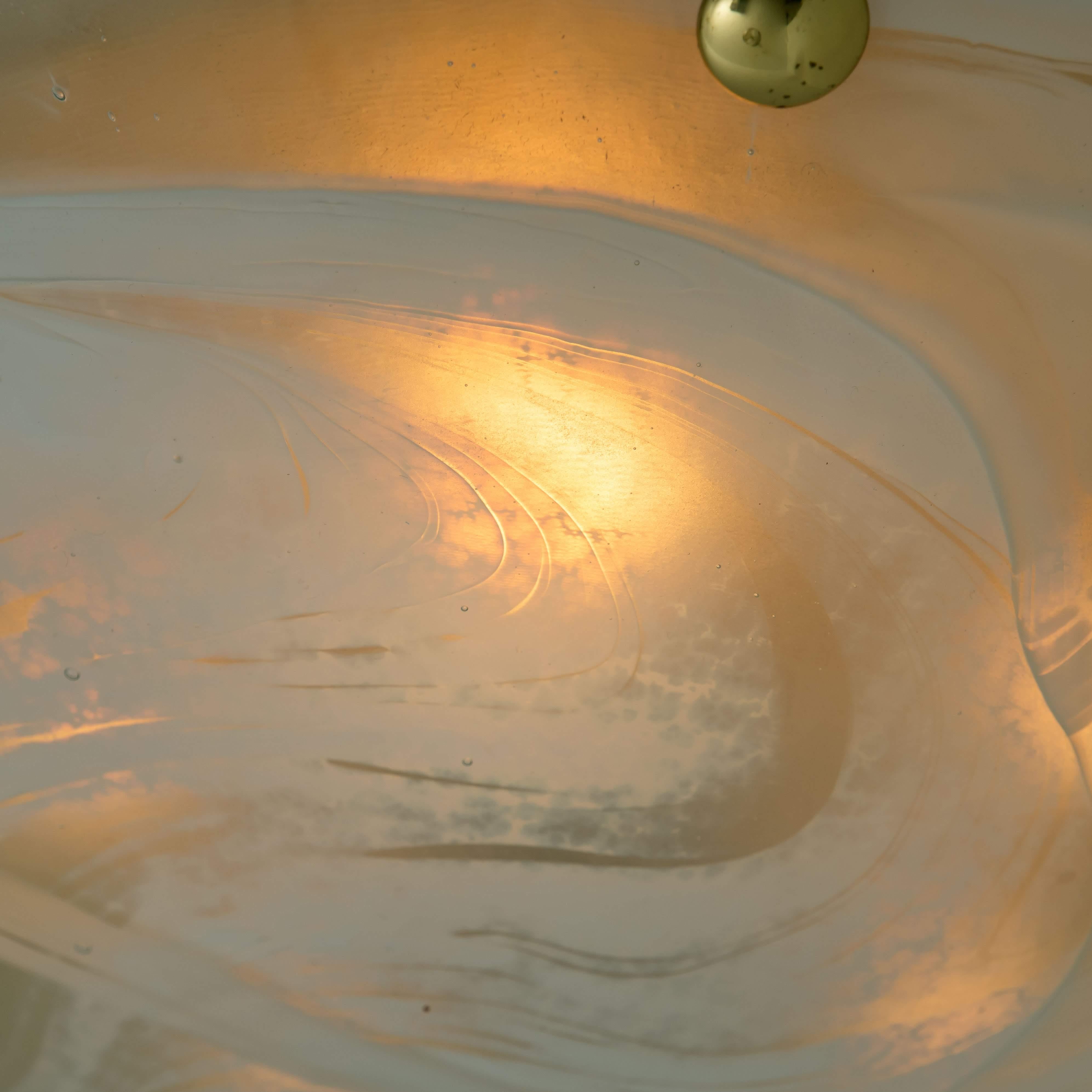 One Of the Two  Brass Massive Murano Glass Wall Lights or Flush Mounts, 1960 In Good Condition In Rijssen, NL