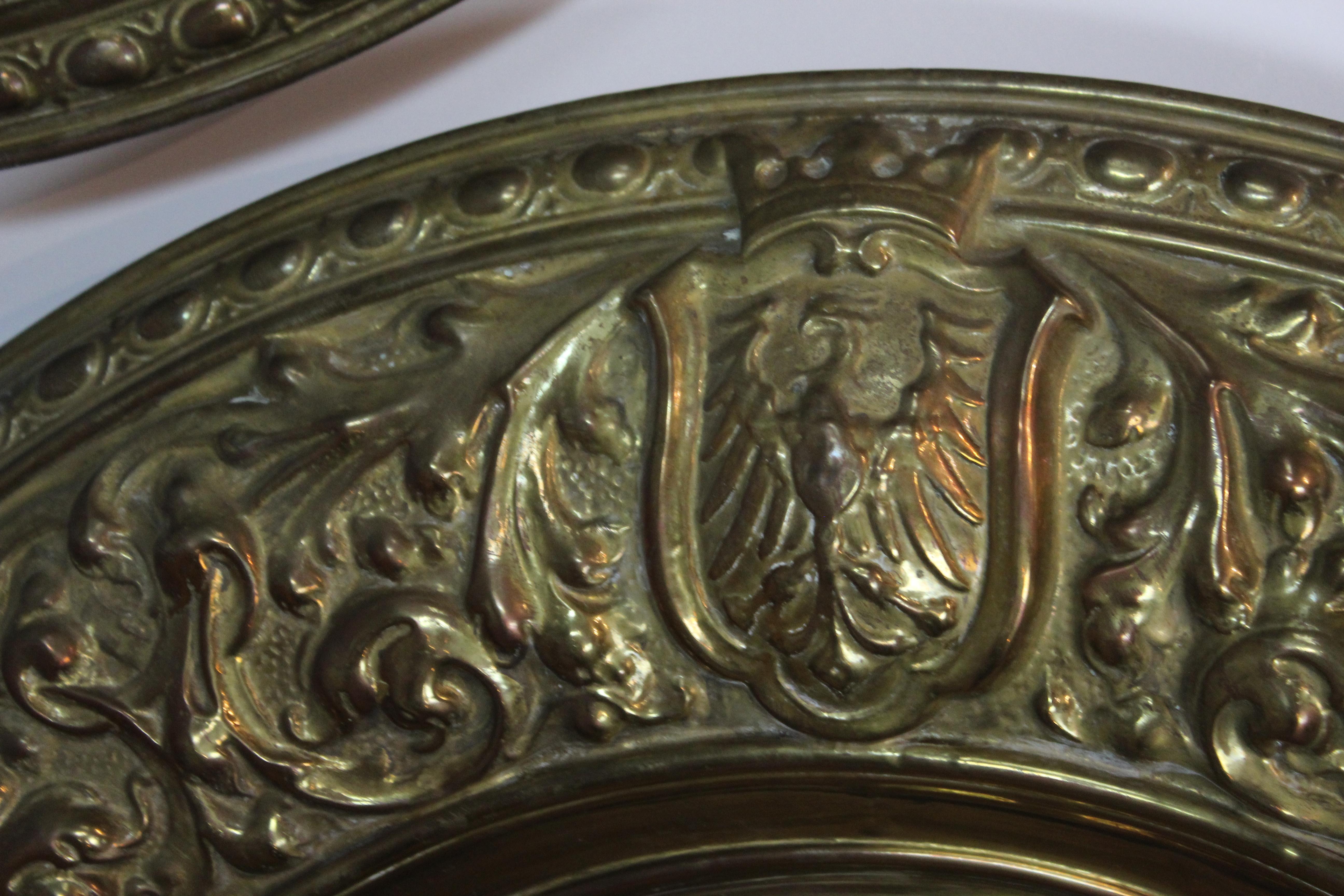 Pair of Brass Medieval Style Mirror In Good Condition In Pomona, CA