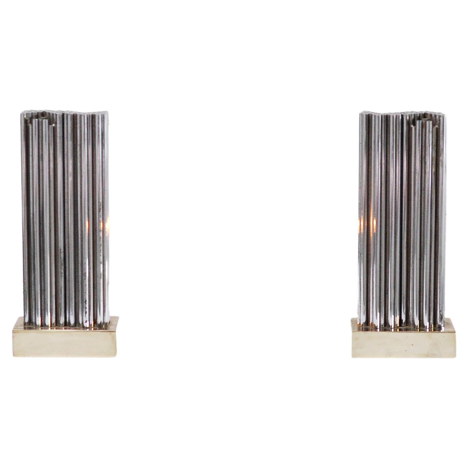 Pair of Brass & Metal Sculptural Lamps by Georges Mathias, Belgium 1970s For Sale